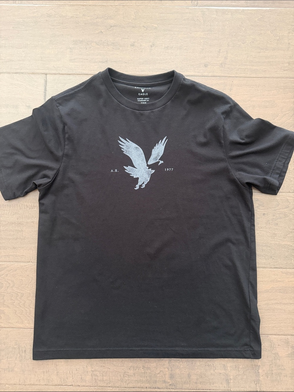 American Eagle Outfitters Black Tee with Gray Eagle Graphic